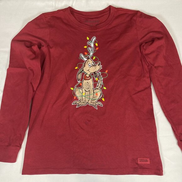 Life is Good Long Sleeve Max, Grinch Stole Christmas M Cotton Red T-Shirt - Picture 1 of 6